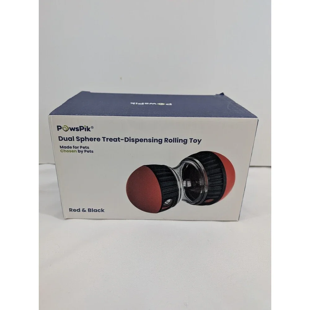 PowsPik Dual Sphere Treat Dispensing Rolling Toy - Red & Black Interactive Dog